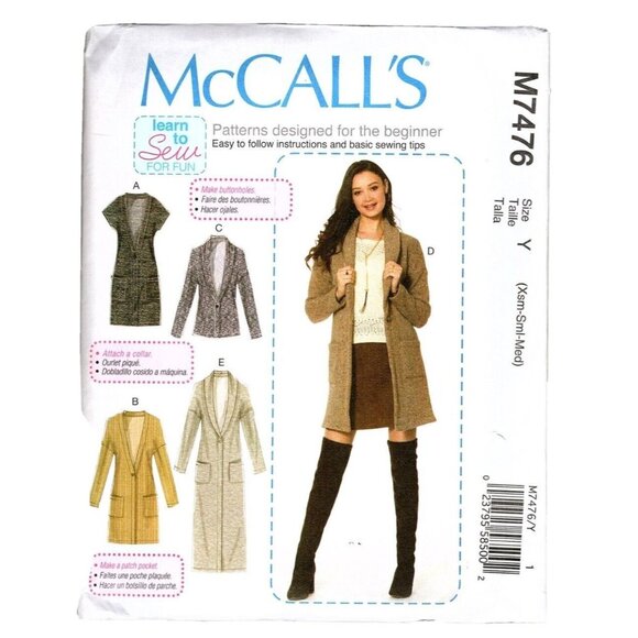 McCall's M7476 Misses XS to M Cardigan Jacket and Vest Sewing Pattern New - Picture 1 of 2